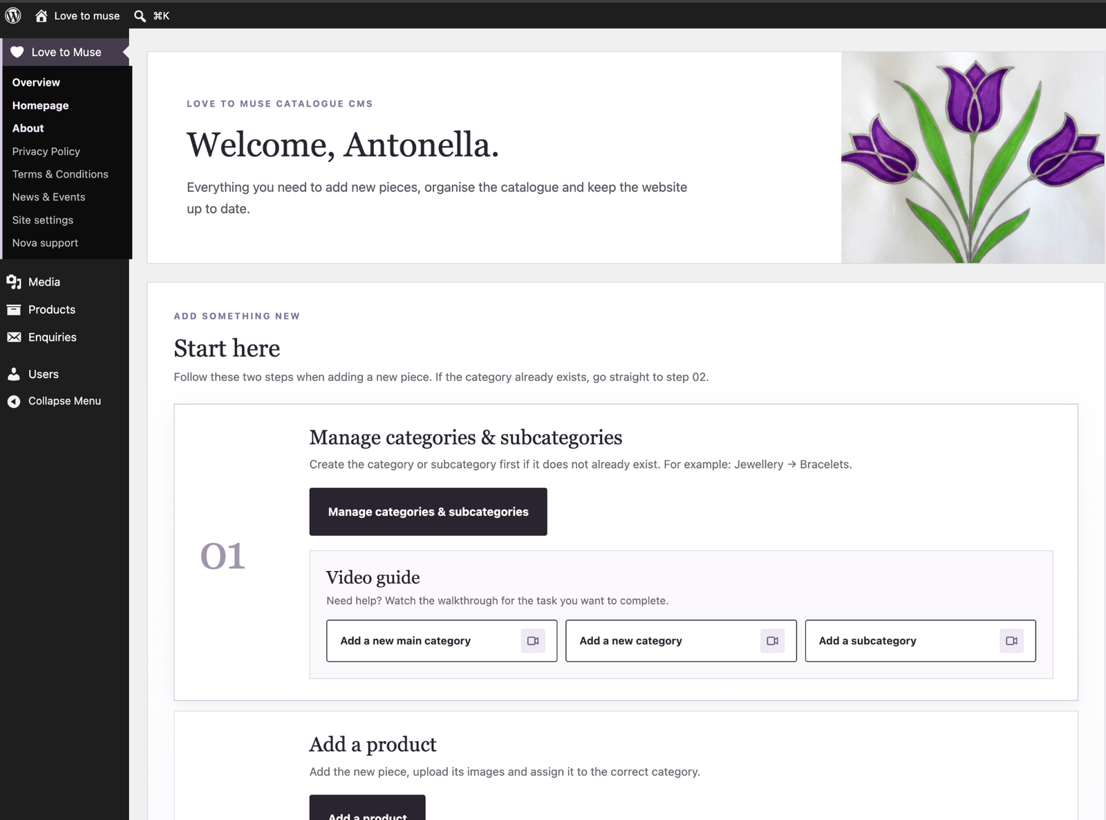 Love to Muse simplified client dashboard